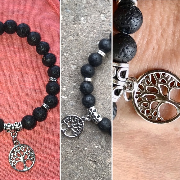 NWOT Real Lava Beaded Bracelet with tree of life - Picture 1 of 4